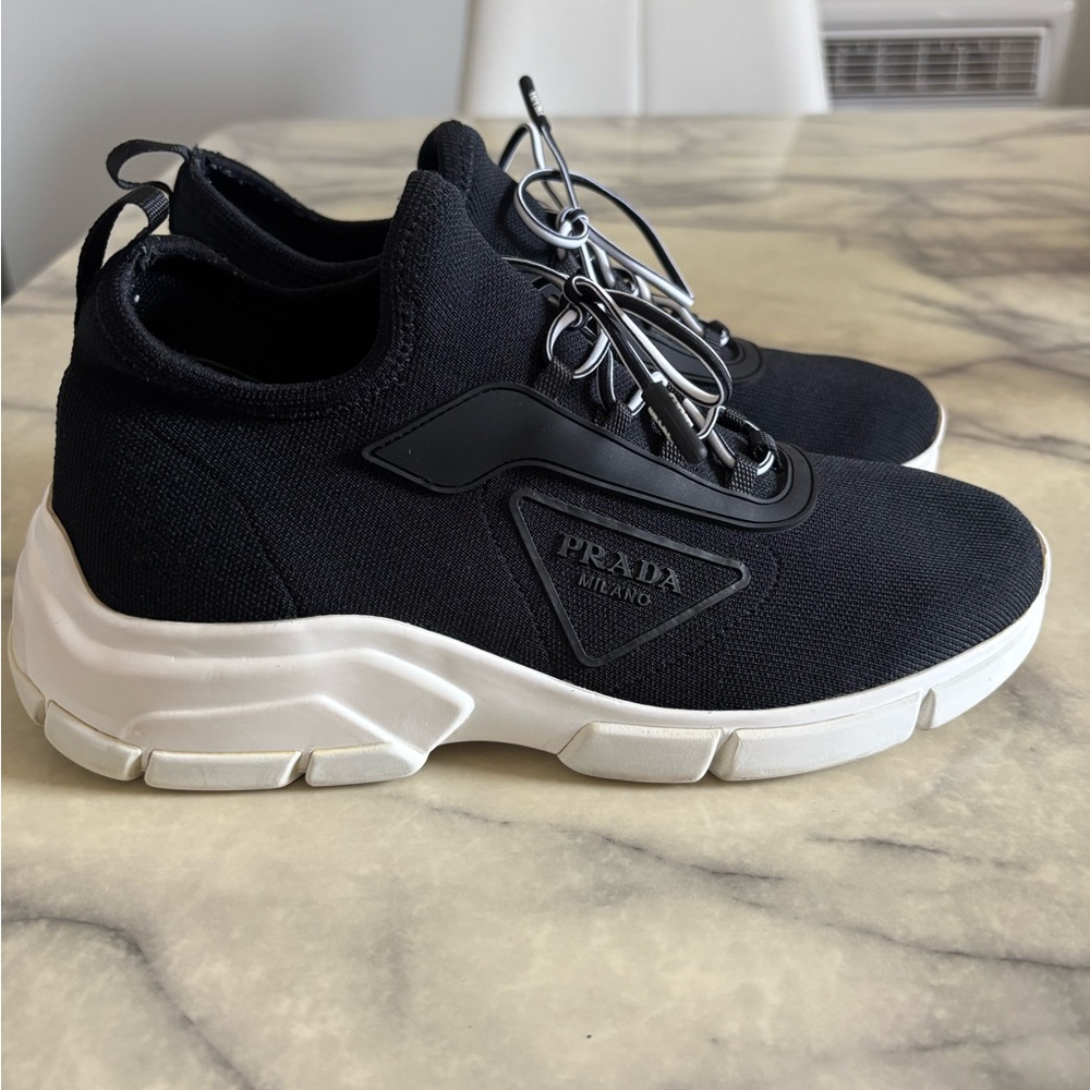 Prada Womens Black Knit lace Up Sneakers (Used)